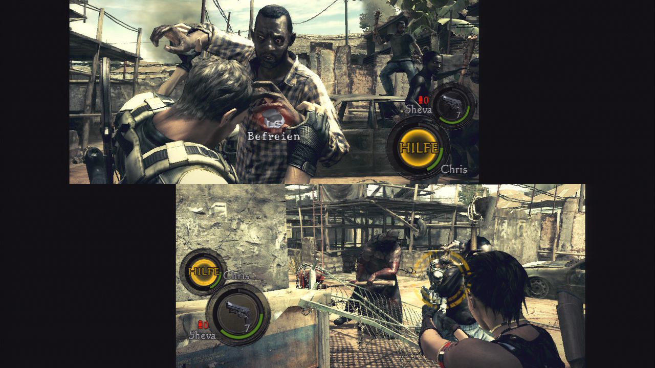 Ps5 играть вдвоем на одном экране. Resident Evil 5 Coop. Resident Evil сплит скрин. Resident Evil ps3 Split Screen. Resident Evil 5 Split Screen.
